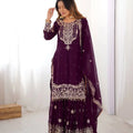 Plum Embroidered Sharara Set