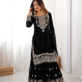 Black Embroidered Sharara Set