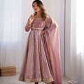 Mauve Pink Embroidered Silk Gown Set