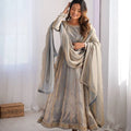 Silver Grey Embroidered Silk Gown Set
