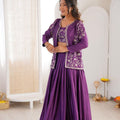 Purple Silk Lehenga with Embroidered Koti