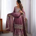 Wine Chinon Silk Embroidered Plazo Set