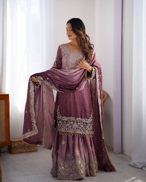 Wine Chinon Silk Embroidered Plazo Set
