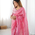 Rani Pink Embroidered Crush Saree
