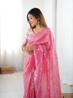 Rani Pink Embroidered Crush Saree