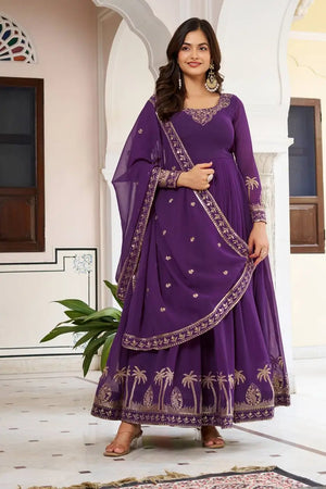 Royal Purple Embroidered Gown Set