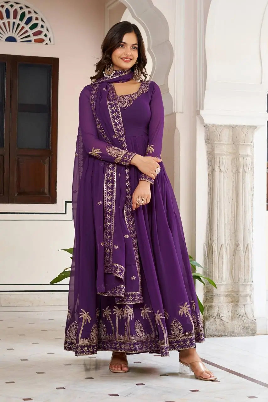 Royal Purple Embroidered Gown Set
