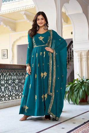 Emerald Green Embroidered Gown Set