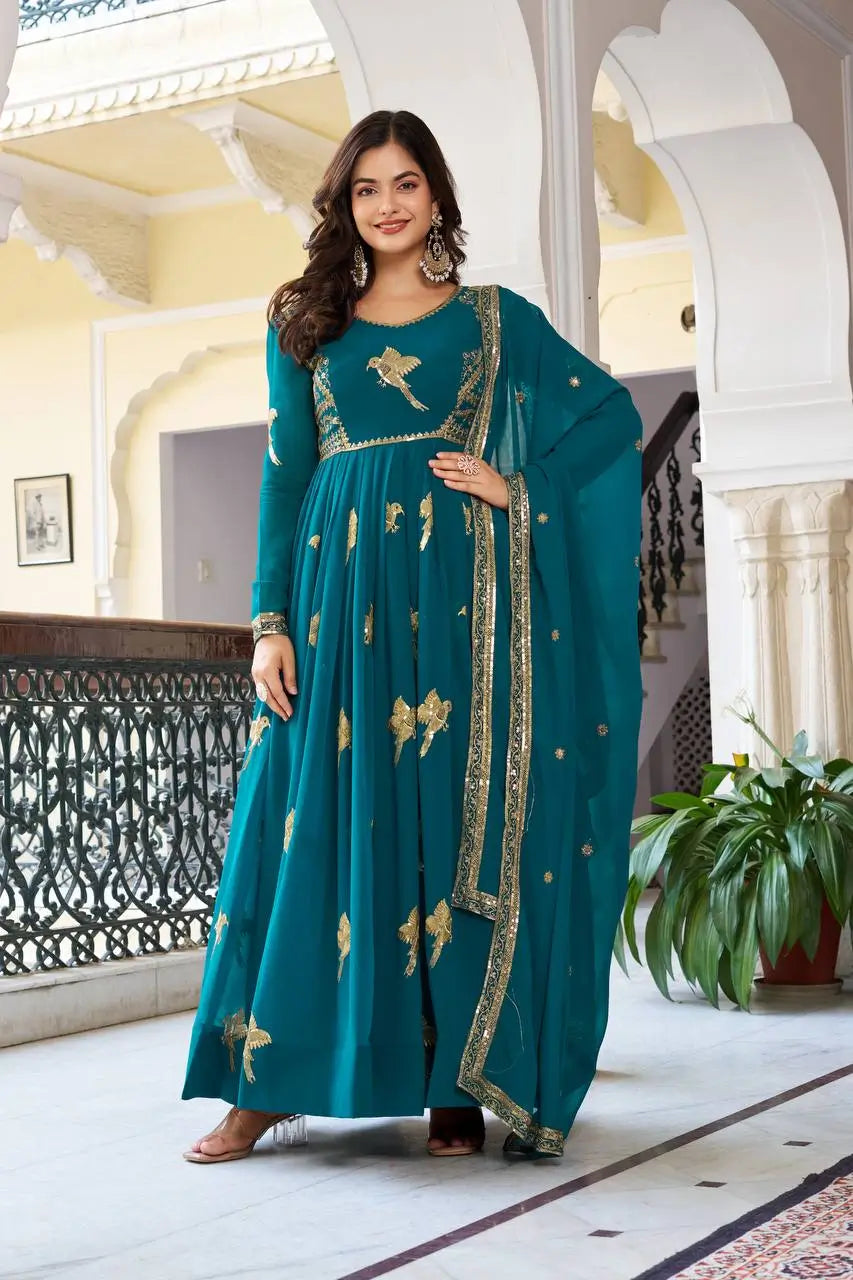 Emerald Green Embroidered Gown Set