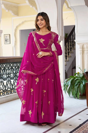 Rani Pink Embroidered Gown Set