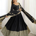 Black Chinon Silk Embroidered Gown Set
