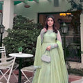 Mint Green Embroidered Gown Lehenga Set