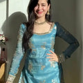 Teal Blue & Lemon Yellow Mirror Work Palazzo Set
