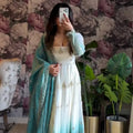 Ivory & Aqua Blue Embroidered Anarkali Set