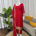 Ruby Red Embroidered Kurta Pant Set