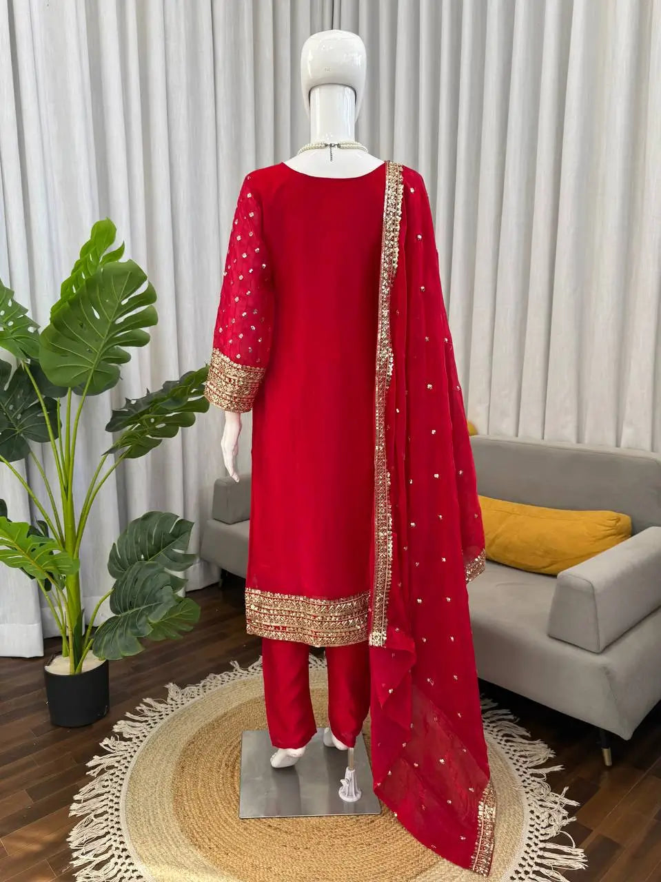 Ruby Red Embroidered Kurta Pant Set