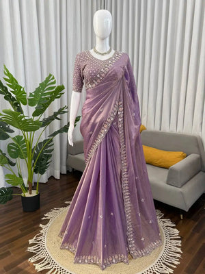 Onion Pink Embroidered Designer Saree with Blouse