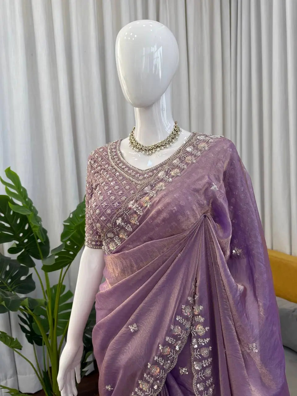 Onion Pink Embroidered Designer Saree with Blouse