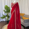 Royal Red Embroidered Designer Saree with Blouse