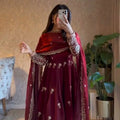 Wine Red Fendy Silk Anarkali Suit Set