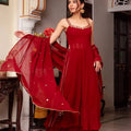 Ruby Red Georgette Anarkali Palazzo Suit Set