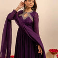 Deep Purple Vichitra Silk Anarkali Suit Set