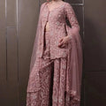 Dusty Rose Embroidered Georgette Palazzo Suit Set