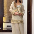 Off White Mirror Work Fendy Silk Kurta Palazzo Set