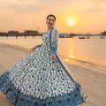 White & Blue Floral Georgette Anarkali Suit Set