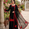Black & Red Embroidered Fendy Silk Palazzo Suit Set