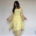 Yellow Faux Georgette Embroidered Straight Suit Set