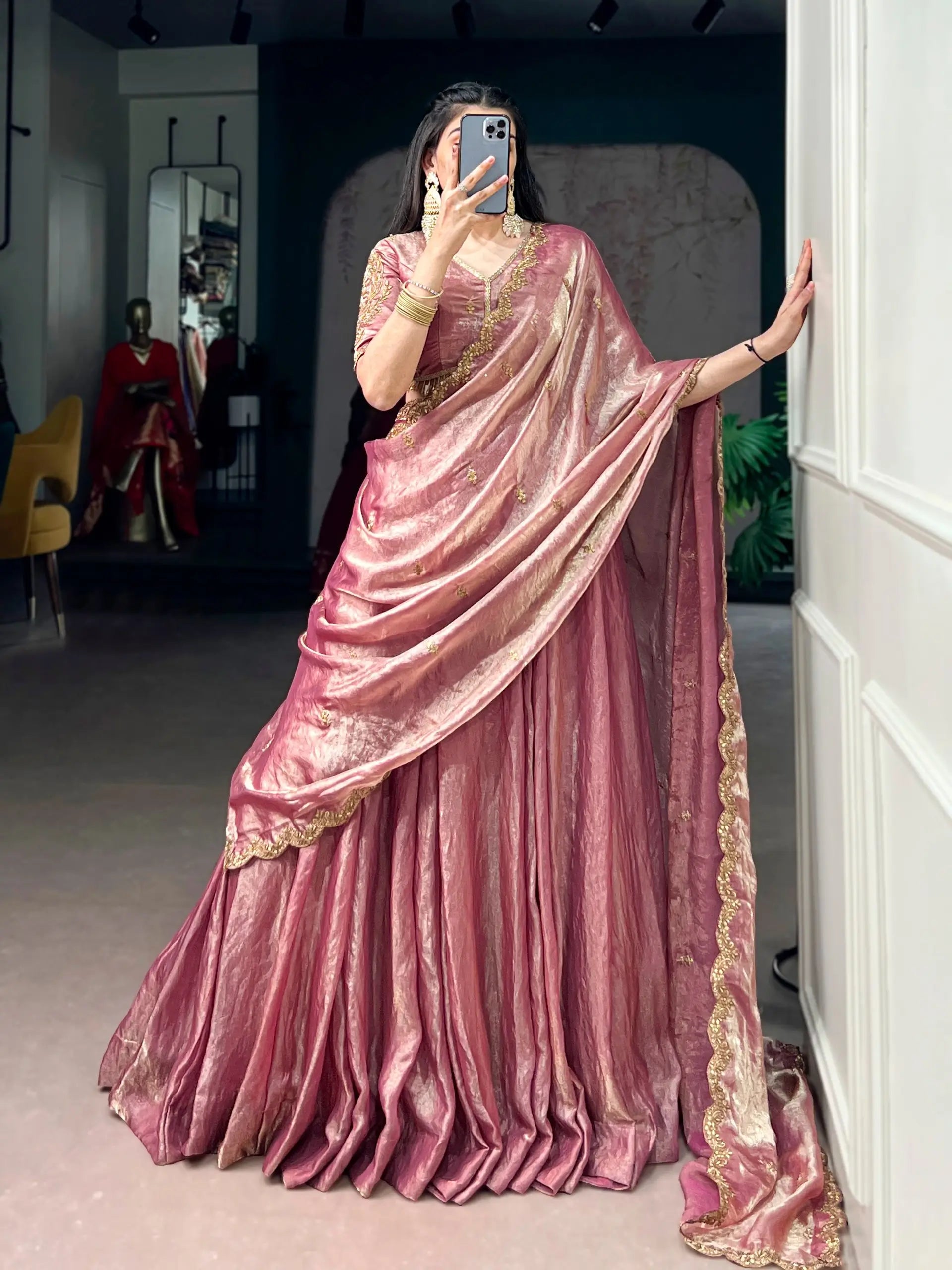 dusty rose lehenga choli set front view