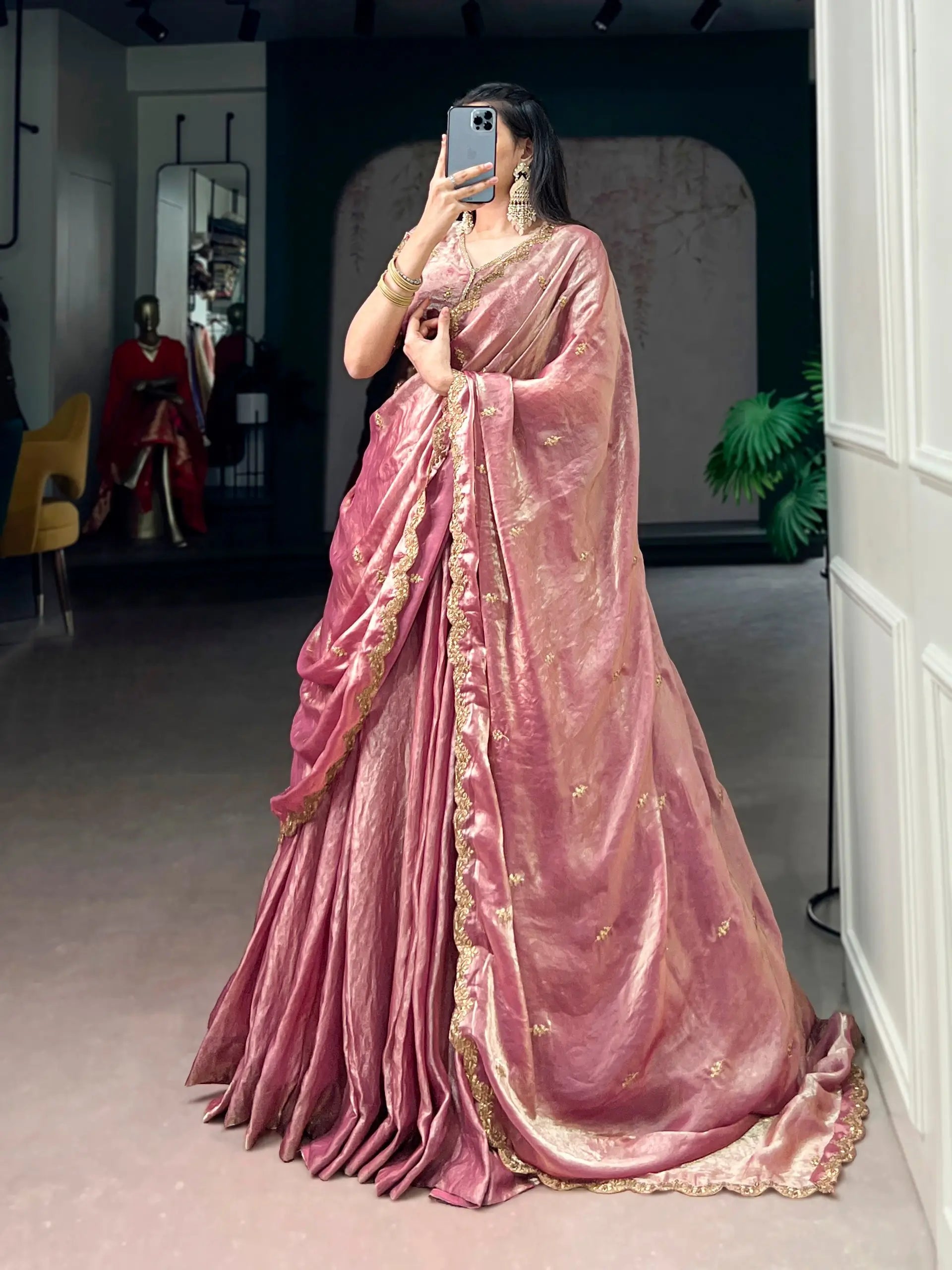 dusty rose frendysilk lehenga choli set full view with dupatta