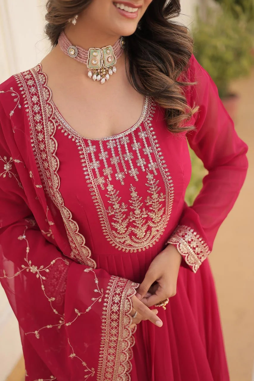 pink anarkali gown embroidery detail sequin zari work