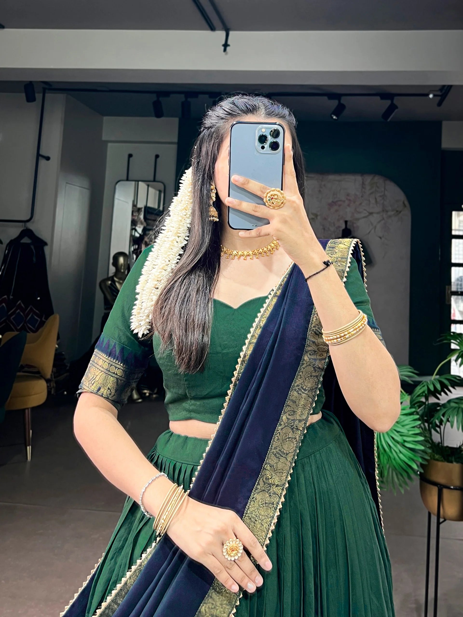 Grey lehenga choli with zari woven border full length Chicorawear