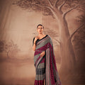 poly mal cotton printed saree black magenta geometric print full view