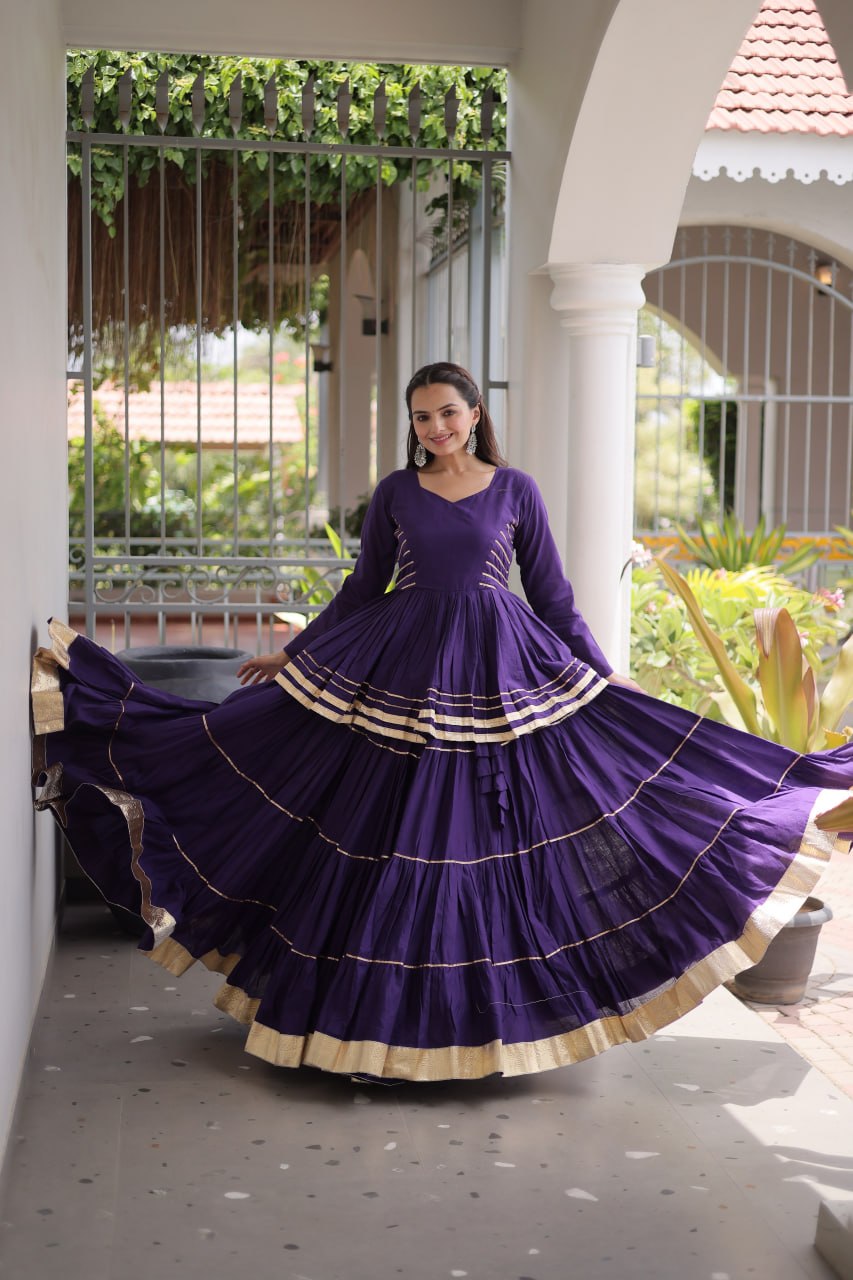 Purple cotton lehenga choli for navratri – 12 metre flair twirl with gota patti border