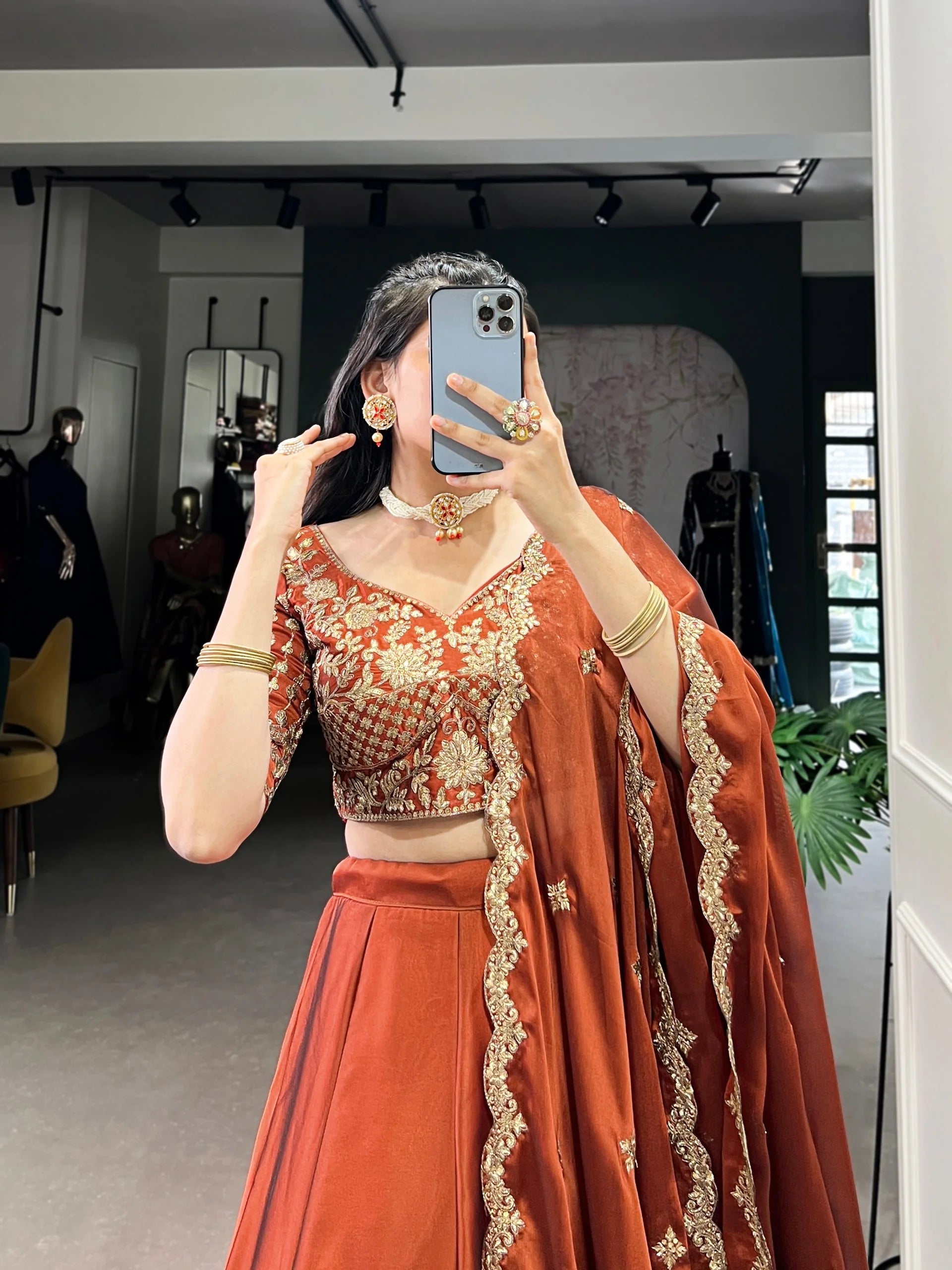 rangoli silk lehenga choli purple side view with embroidery