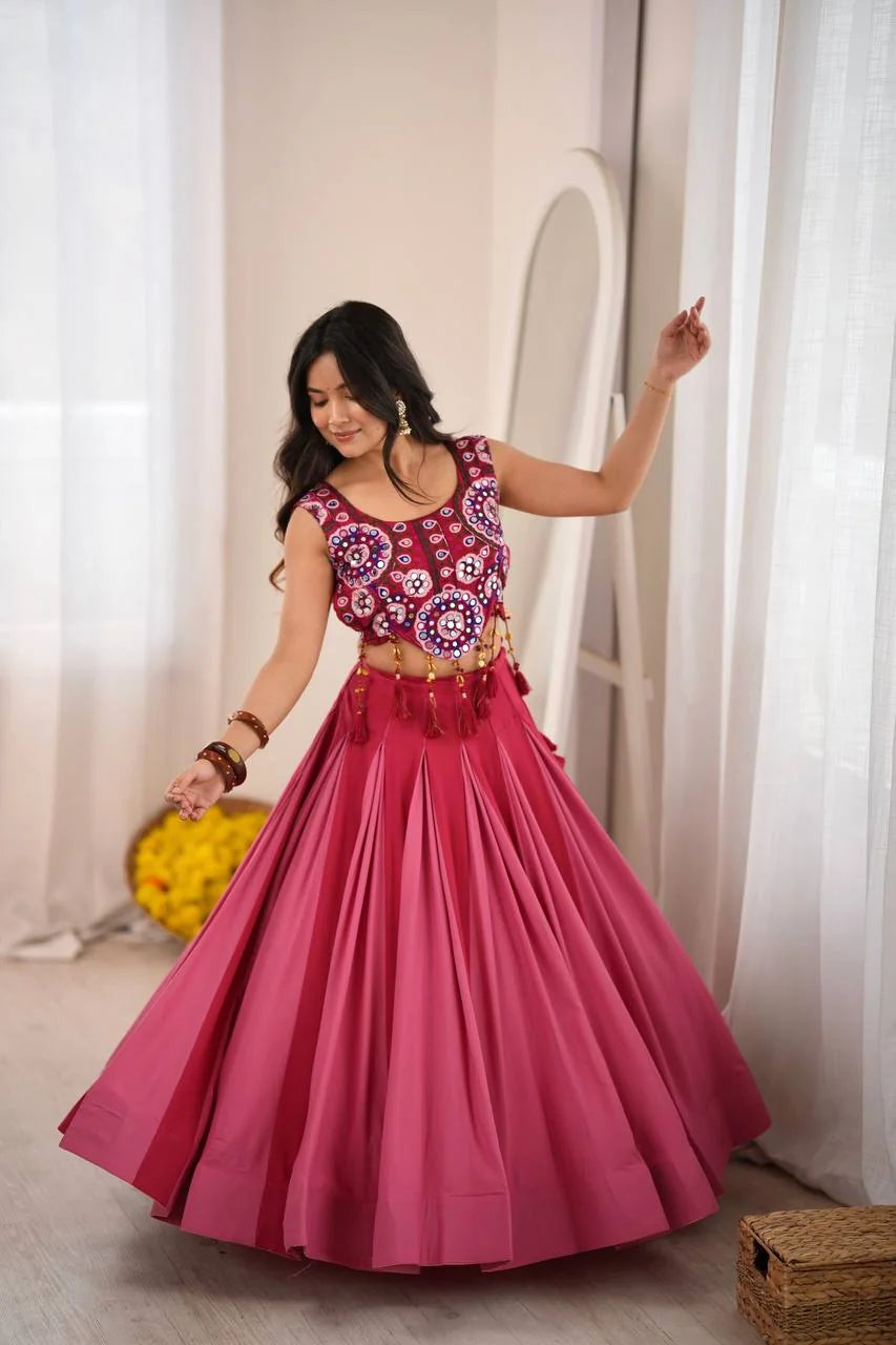 rani pink crop top lehenga twirl with 5 meter box pleat flair