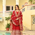 red anarkali gown with dupatta full front view