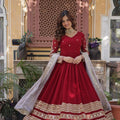 red gown with dupatta full flare front view