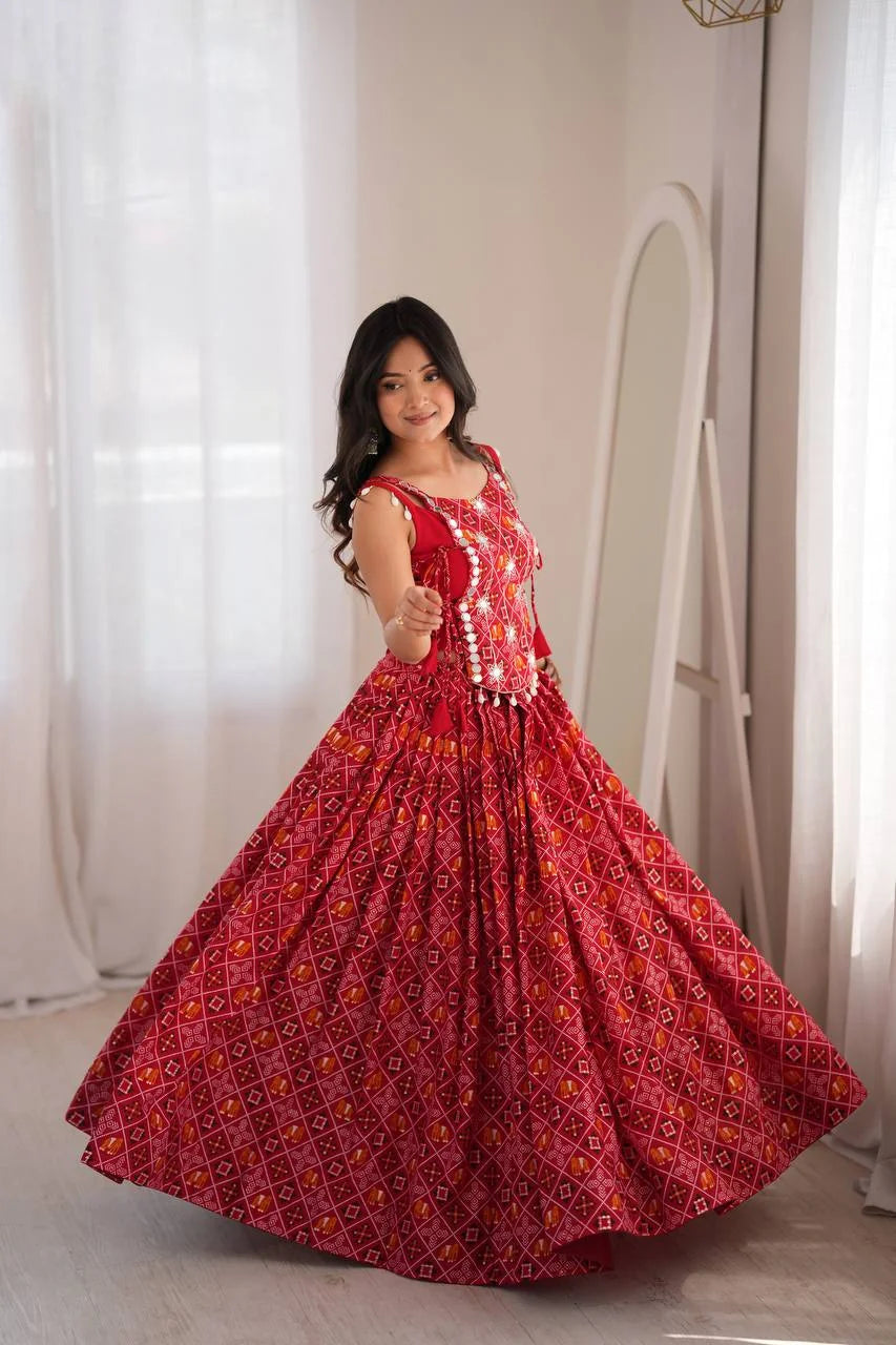 red navratri chaniya choli 4 metre flair twirl