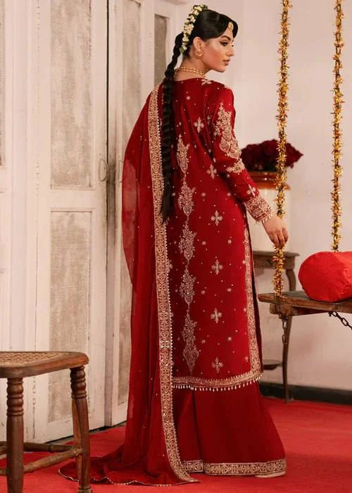 red palazzo suit for women back view model dupatta draped