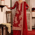 red palazzo suit for women front view Roman Silk sequin embroidery Chicorawear