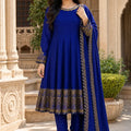 Royal blue chinon anarkali set front view thread sequin gotta lace Chicorawear