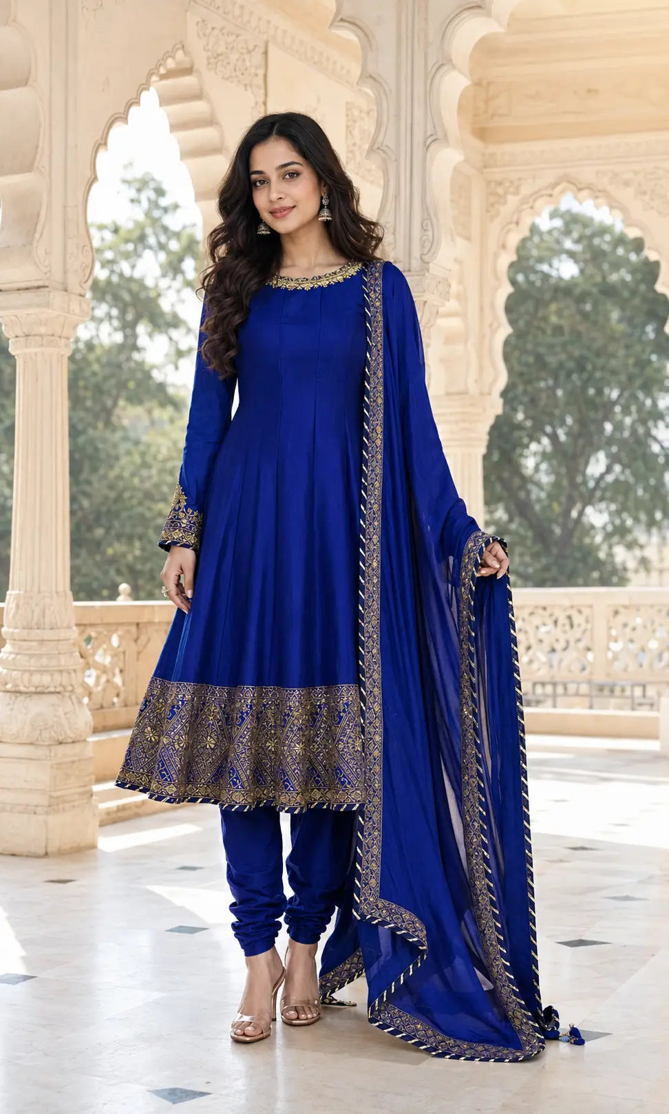 Royal blue anarkali suit for women temple view festive Chicorawear