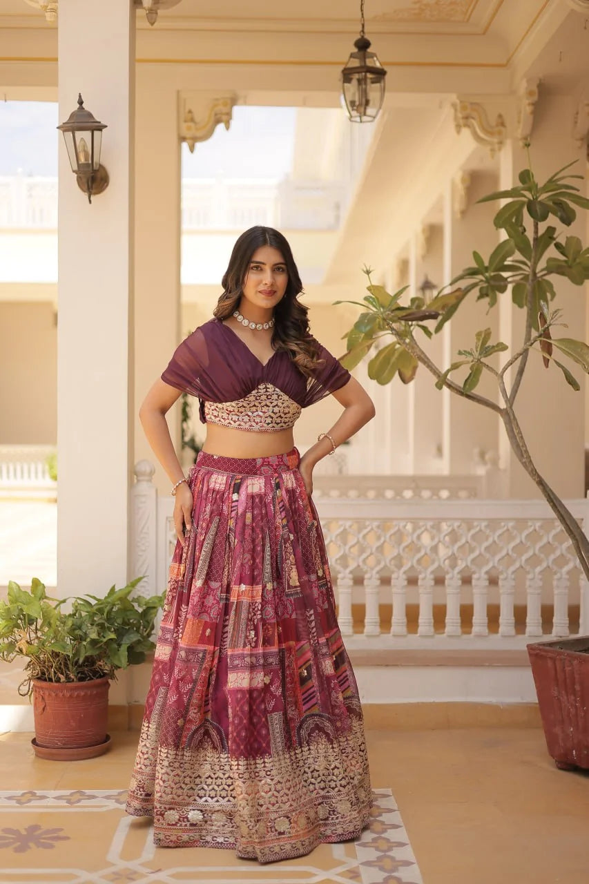 Teal Russian silk lehenga choli pleated blouse foil embroidery closeup