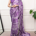 satin silk saree purple geometric print mirror lace full view