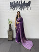 purple semi gajji silk saree front pose with mirror work pallu