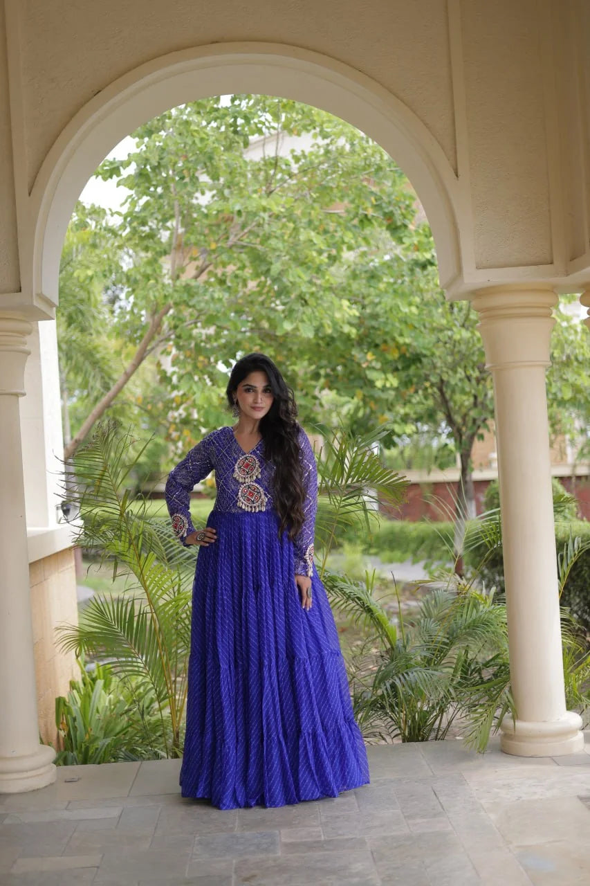 royal blue sequin leheriya gown full view for navratri